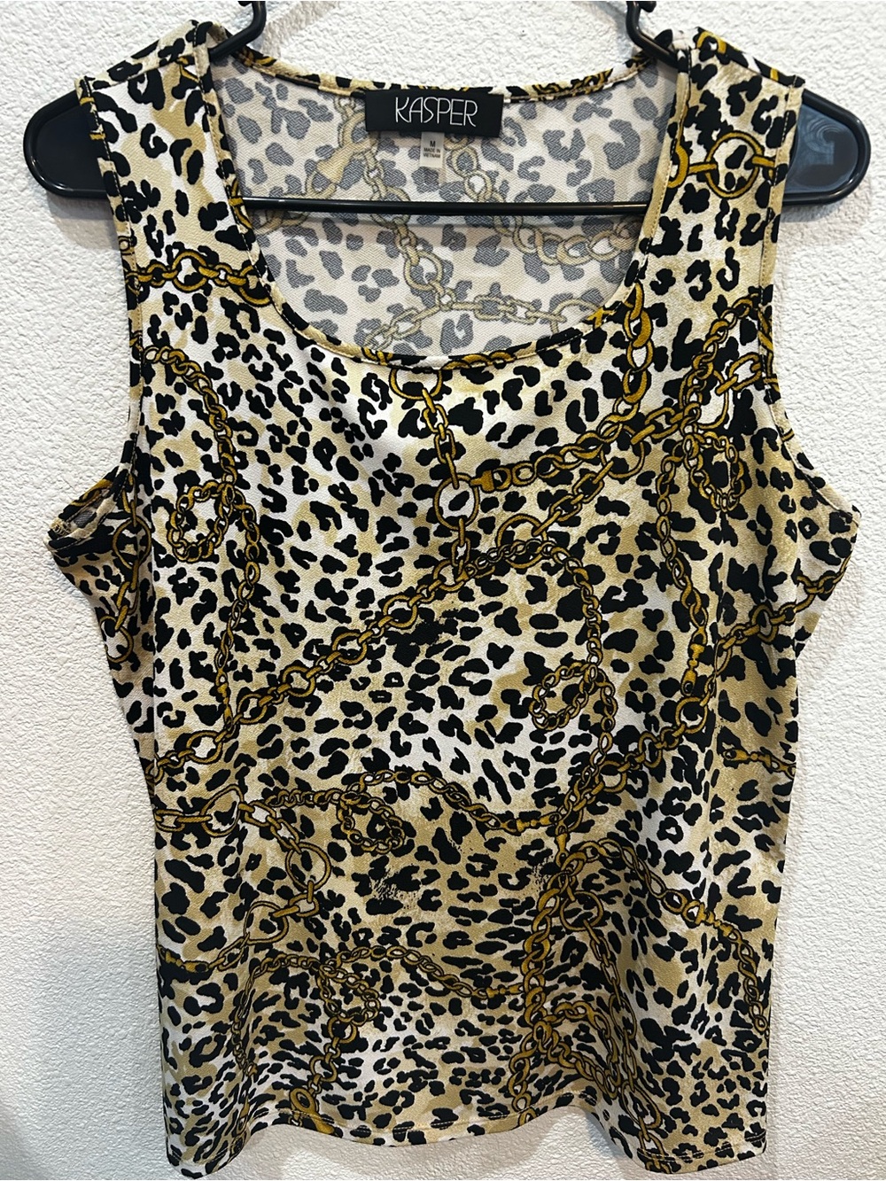 Kasper Leopard & Chain Print Sleeveless Tank - Beige, Black, Gold